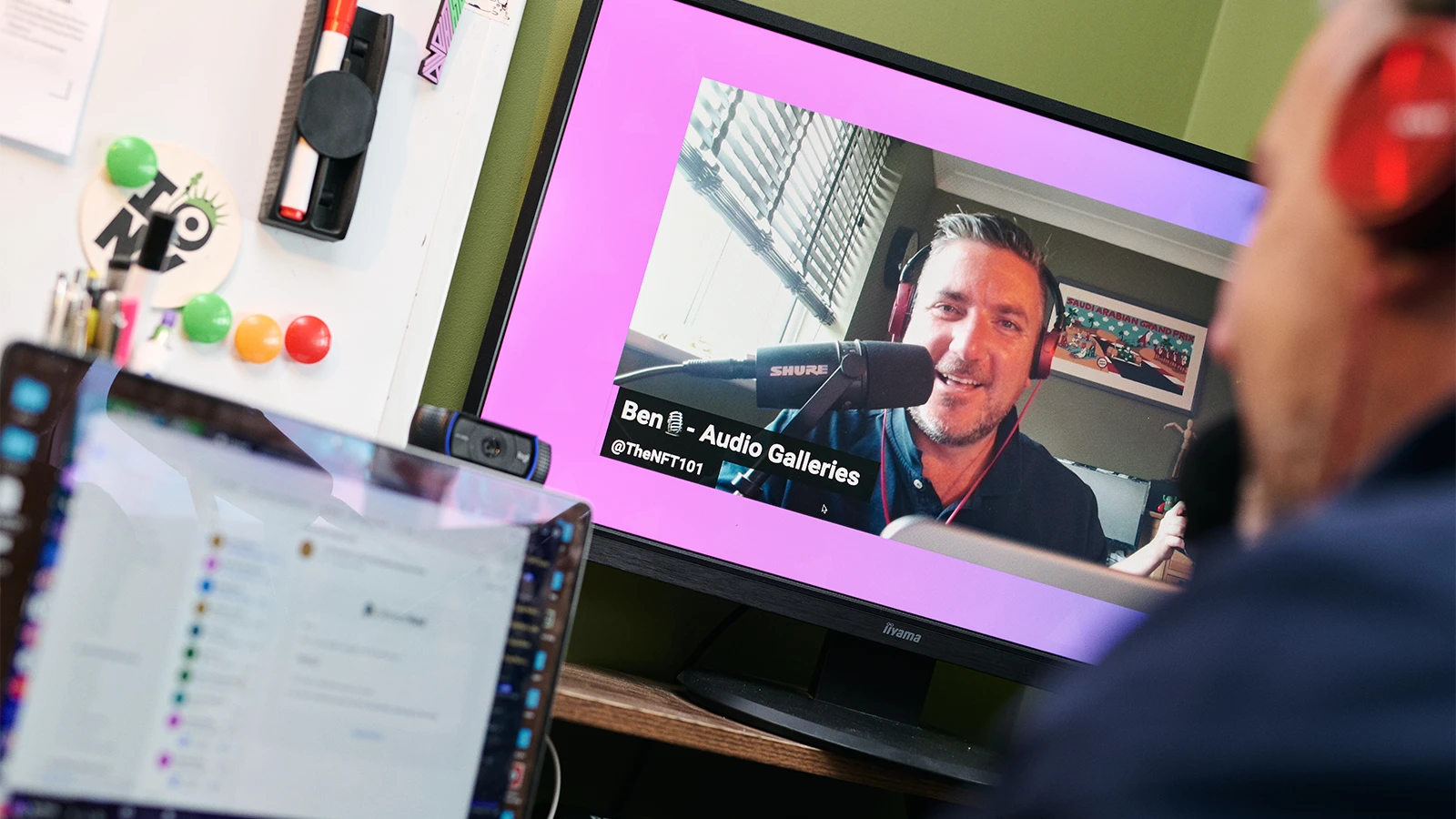 Behind the scenes at Audio Galleries recording session with professional podcast setup
