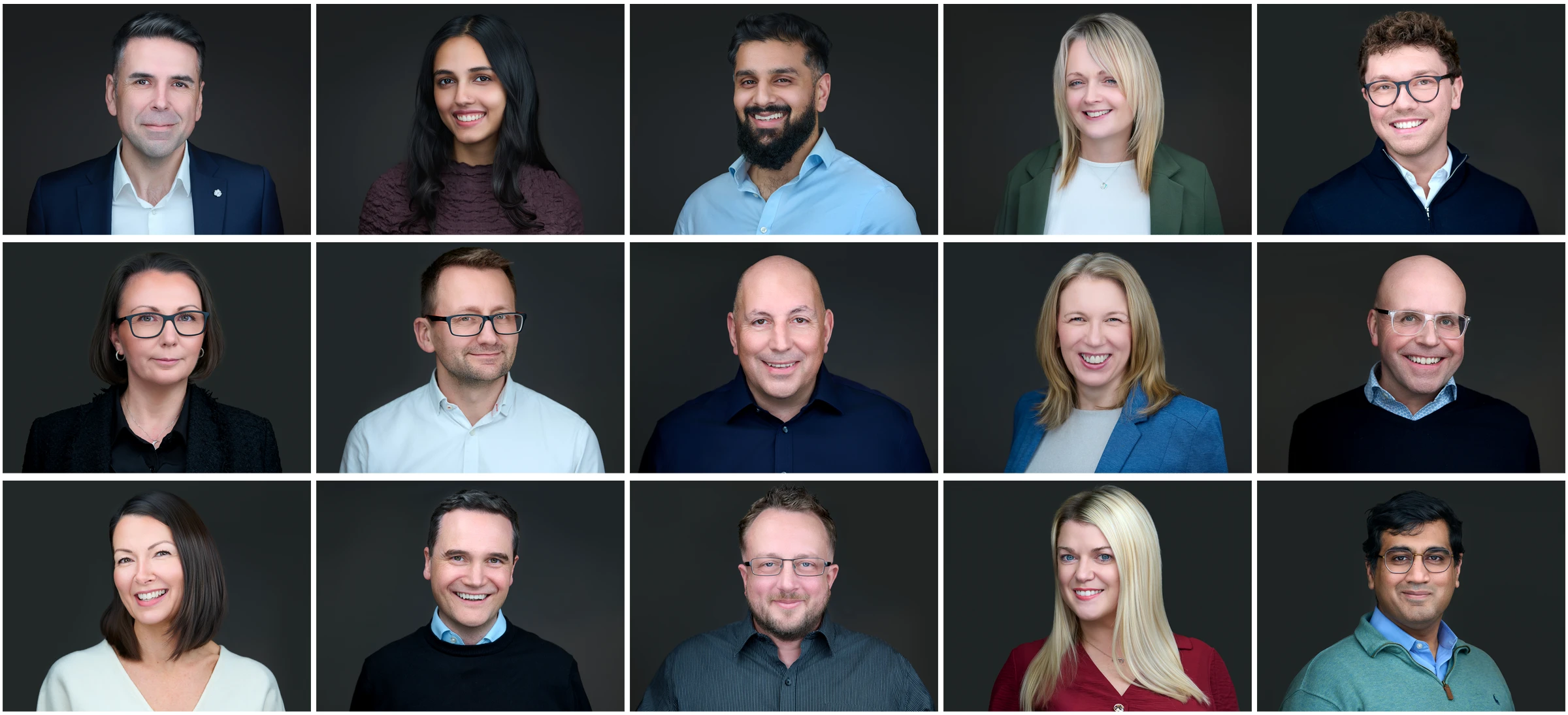 Group of professionals photographed during a corporate team headshot session on an away day